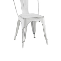 Set of 2 Sanded Matte White Industrial Metal Dining Chairs 18 Inch Seat Height Stackable,  Indoor Outdoor, Lightweight Easy-Clean Surface, Easy Assembly, Durable Modern Design, For Kitchen Cafe Bar
