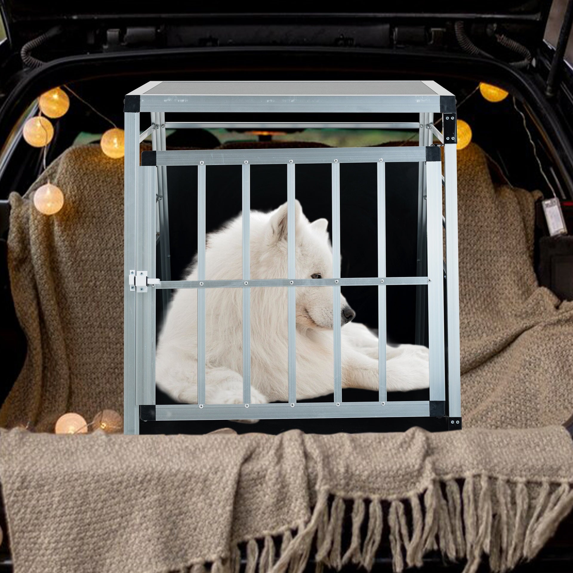 Aluminum Transport Box 35 × 25 × 27 in, Aluminum Car Transport Box Travel Transport Box for dogs and cats, Black and Silver
