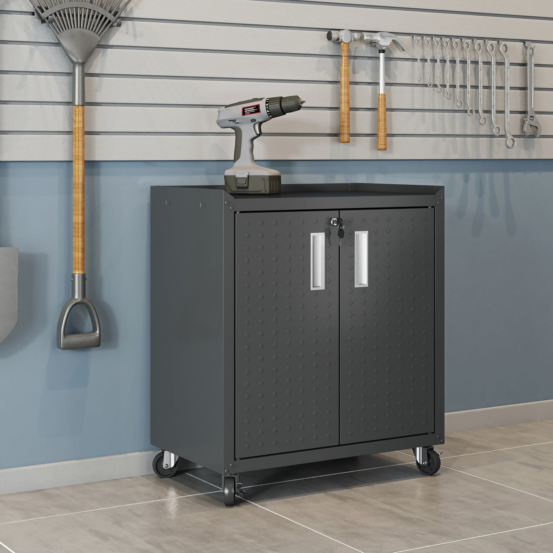 Rolling Garage Cabinet in Charcoal Gray