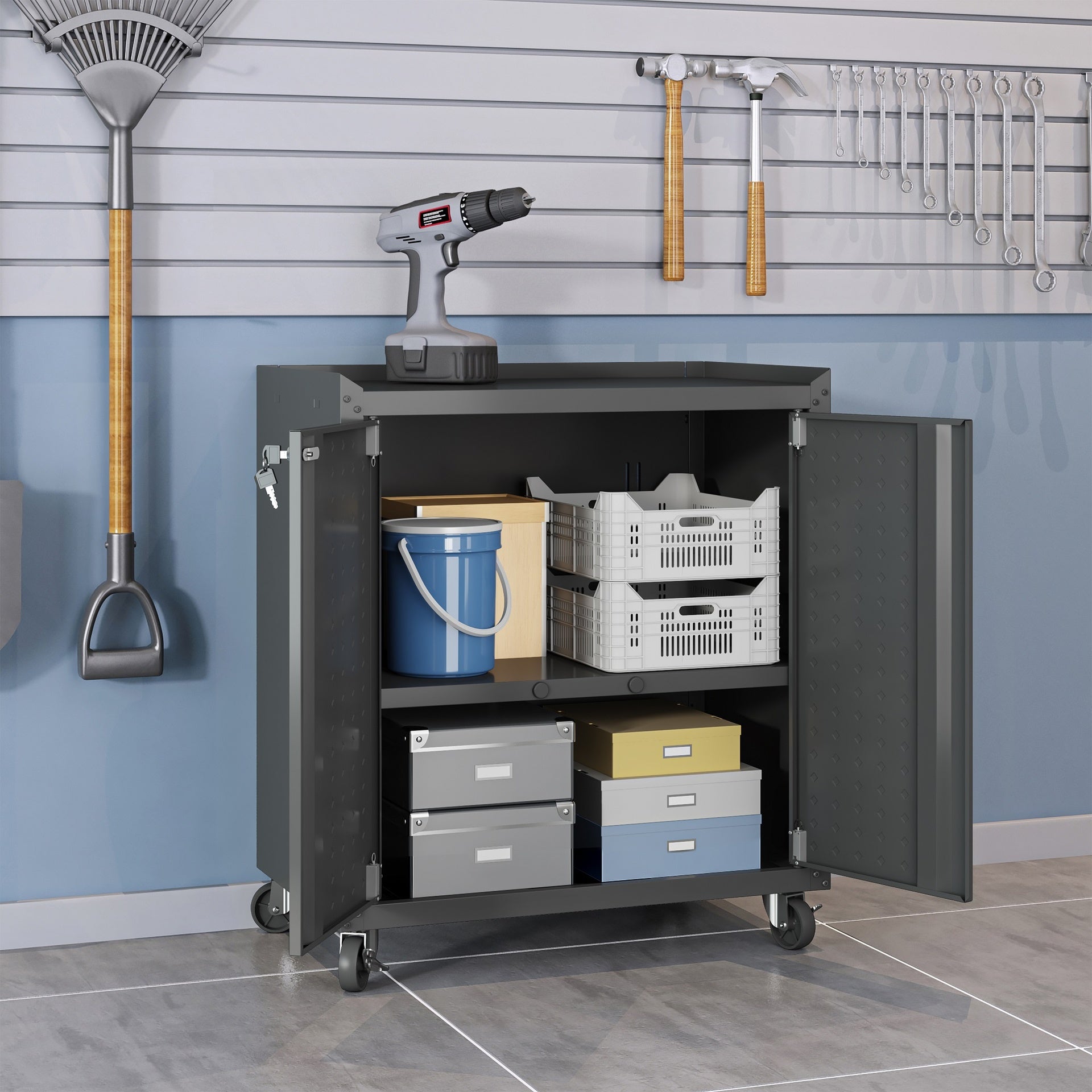 Rolling Garage Cabinet in Charcoal Gray