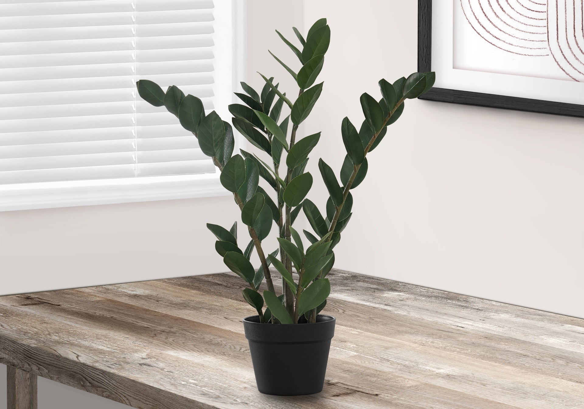Artificial Plant, 29" Tall, Zz Tree, Indoor, Faux, Fake, Floor, Greenery, Potted, Real Touch, Decorative, Green Leaves, Black Pot