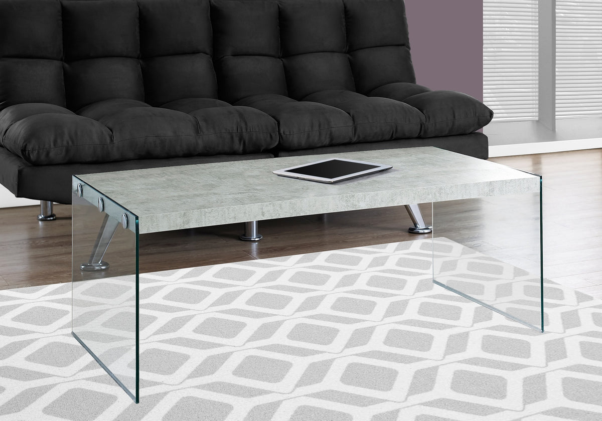 Coffee Table, Accent, Cocktail, Rectangular, Living Room, 44"l, Grey Laminate, Clear Tempered Glass, Contemporary, Modern