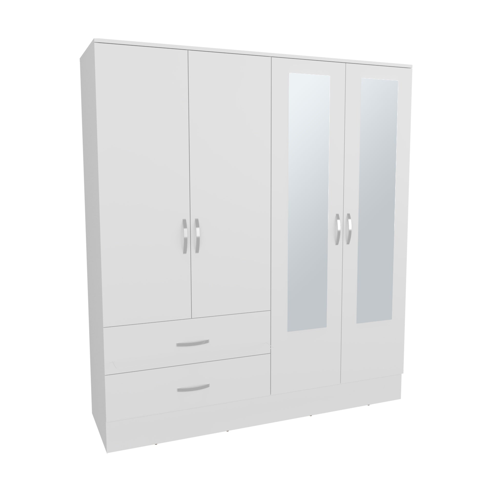 Gangi 160 Armoire, 4-door wardrobe , Two Mirrors, Metal Hardware, Two Drawers, Rod, Ten Shelves, White -Bedroom