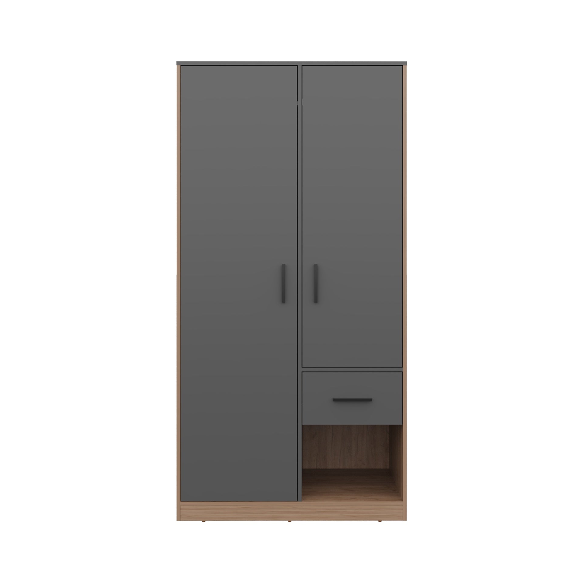 Armoire 70.9 inch H, 2 Doors, 1 Drawer, 2 Shelves, Matt Gray / Natural Oak - Bedroom