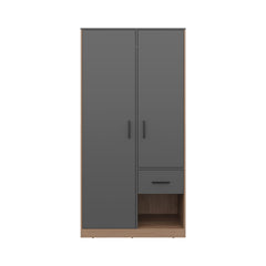 Armoire 70.9 inch H, 2 Doors, 1 Drawer, 2 Shelves, Matt Gray / Natural Oak - Bedroom
