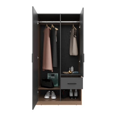 Armoire 70.9 inch H, 2 Doors, 1 Drawer, 2 Shelves, Matt Gray / Natural Oak - Bedroom