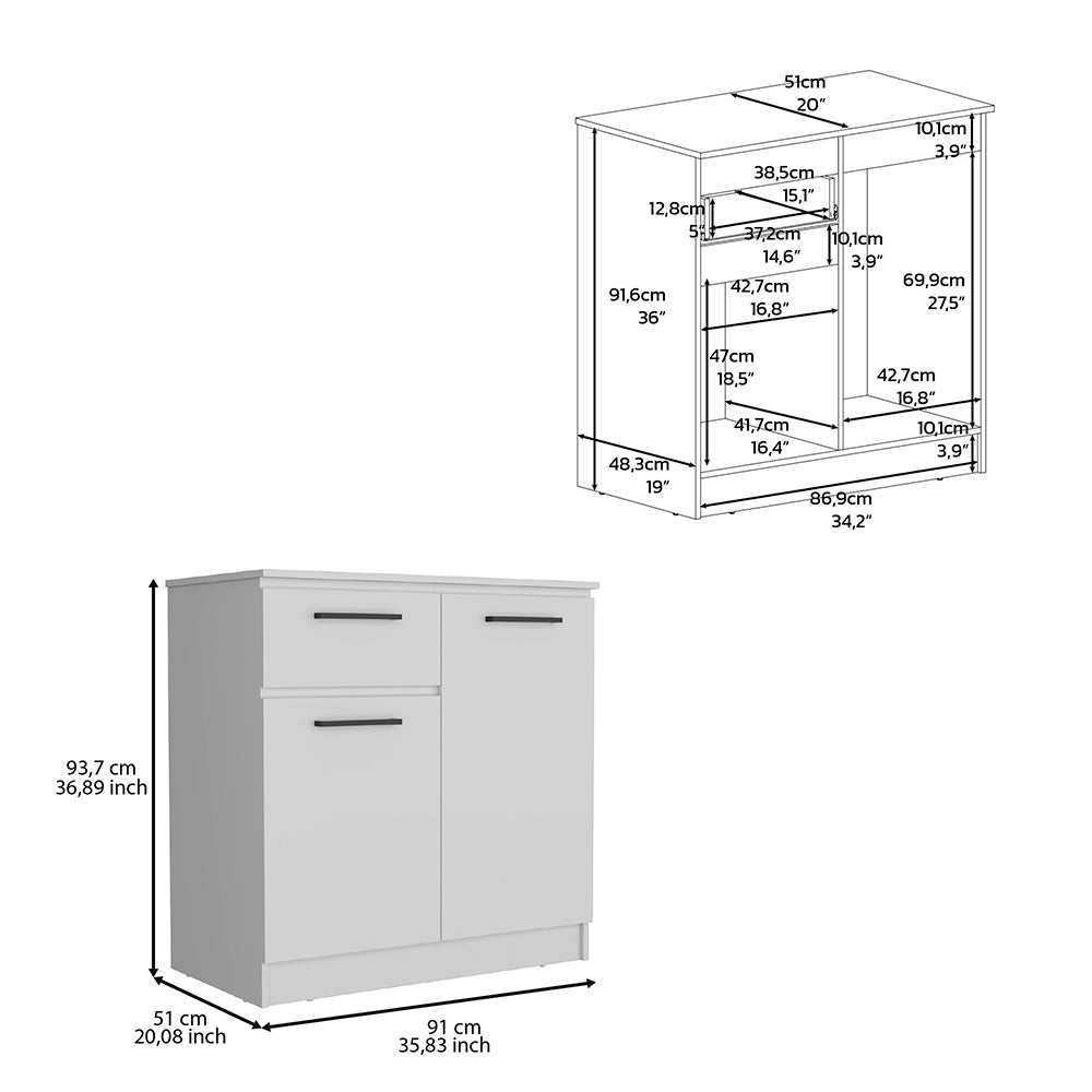 Orleans Dresser with 2-Door and Single Drawer, White