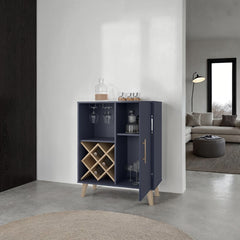 Bar Cabinet 38.6" H, 1 Door, 1 Drawer, 4 Shelves, Alby Blue / Natural Oak - Living Room