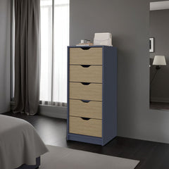 Dresser 42.4 inch H, 1 Drawer, 5 Shelves, Alby Blue / Natural Oak - Bedroom
