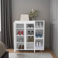Shoe Rack 36" H, 2 Doors, 11 Shelves, White - Bedroom