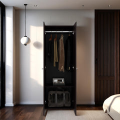 Armoire, 2 Doors, 2 Shelves, Walnut / Black Wengue