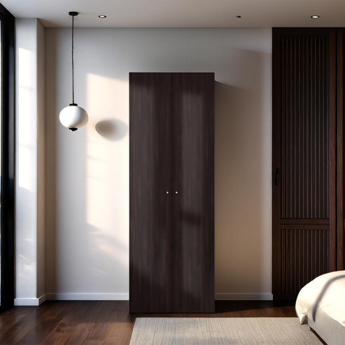 Armoire, 2 Doors, 2 Shelves, Walnut / Black Wengue