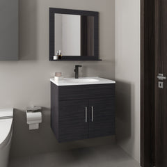 Bathroom Set, Vanity Sink + Mirror, 2 Doors, 1 Shelf, 1 Mirror, Black Wengue