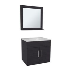 Bathroom Set, Vanity Sink + Mirror, 2 Doors, 1 Shelf, 1 Mirror, Black Wengue