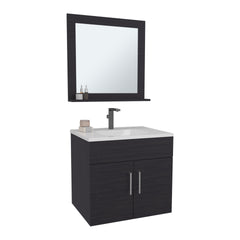 Bathroom Set, Vanity Sink + Mirror, 2 Doors, 1 Shelf, 1 Mirror, Black Wengue