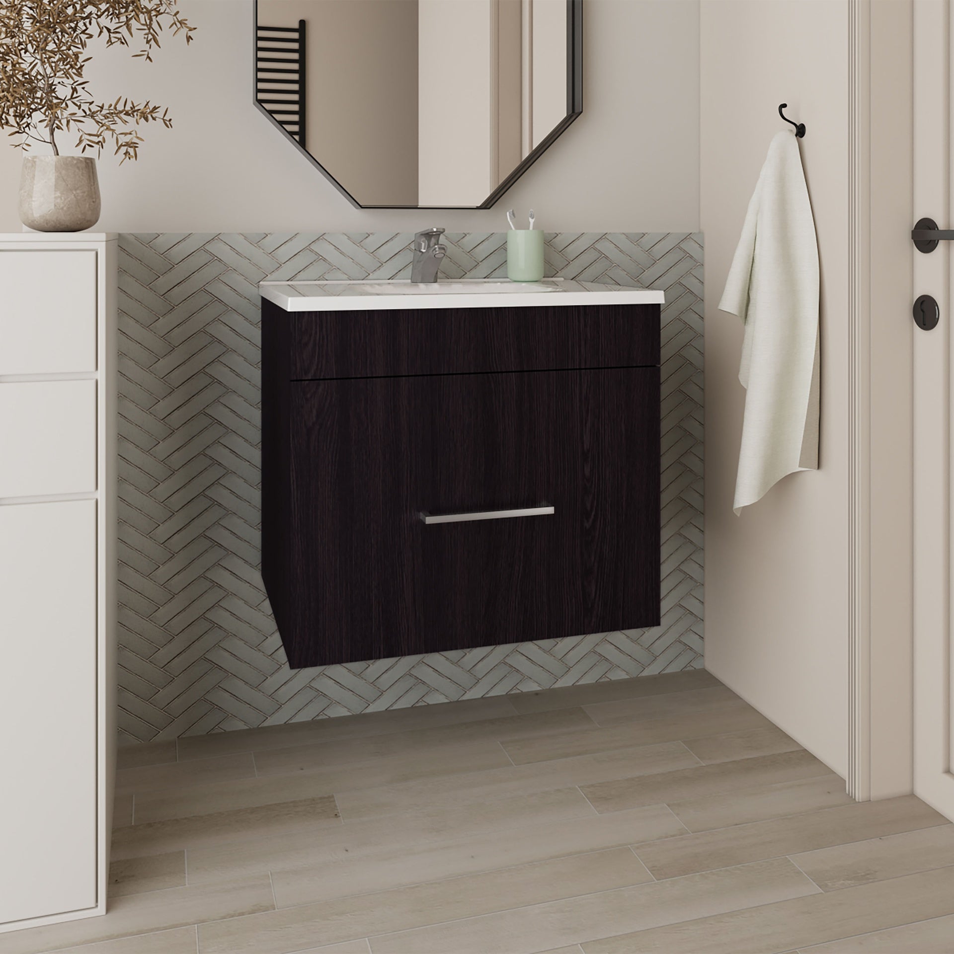 Bathroom Vanity with Sink, 1 Drawer, Black Wengue