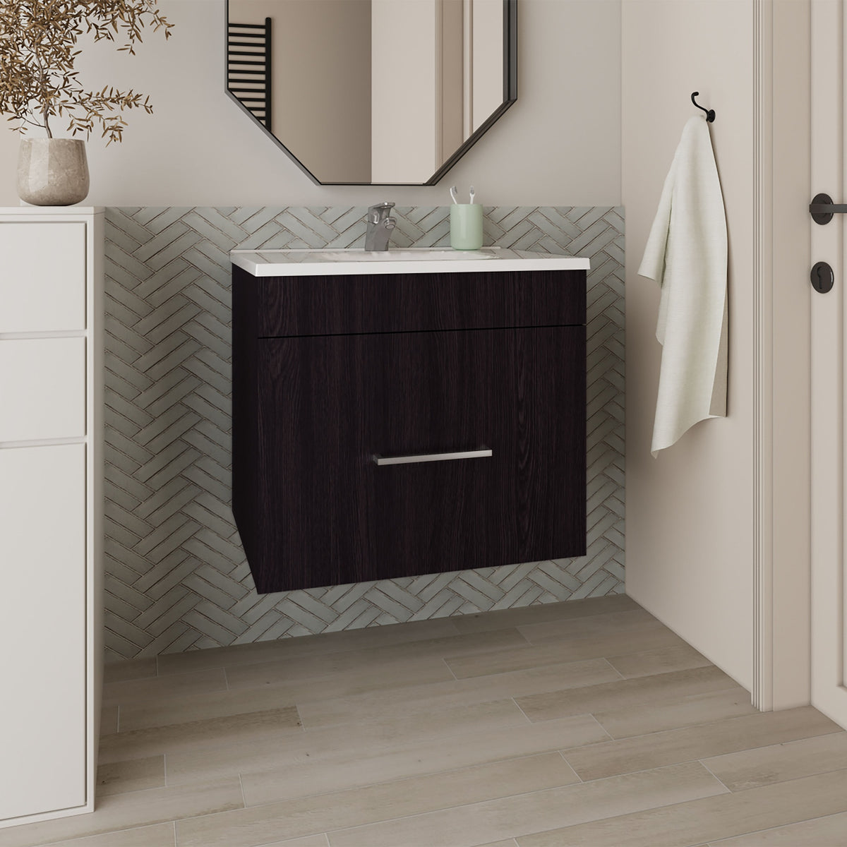 Bathroom Vanity with Sink, 1 Drawer, Black Wengue