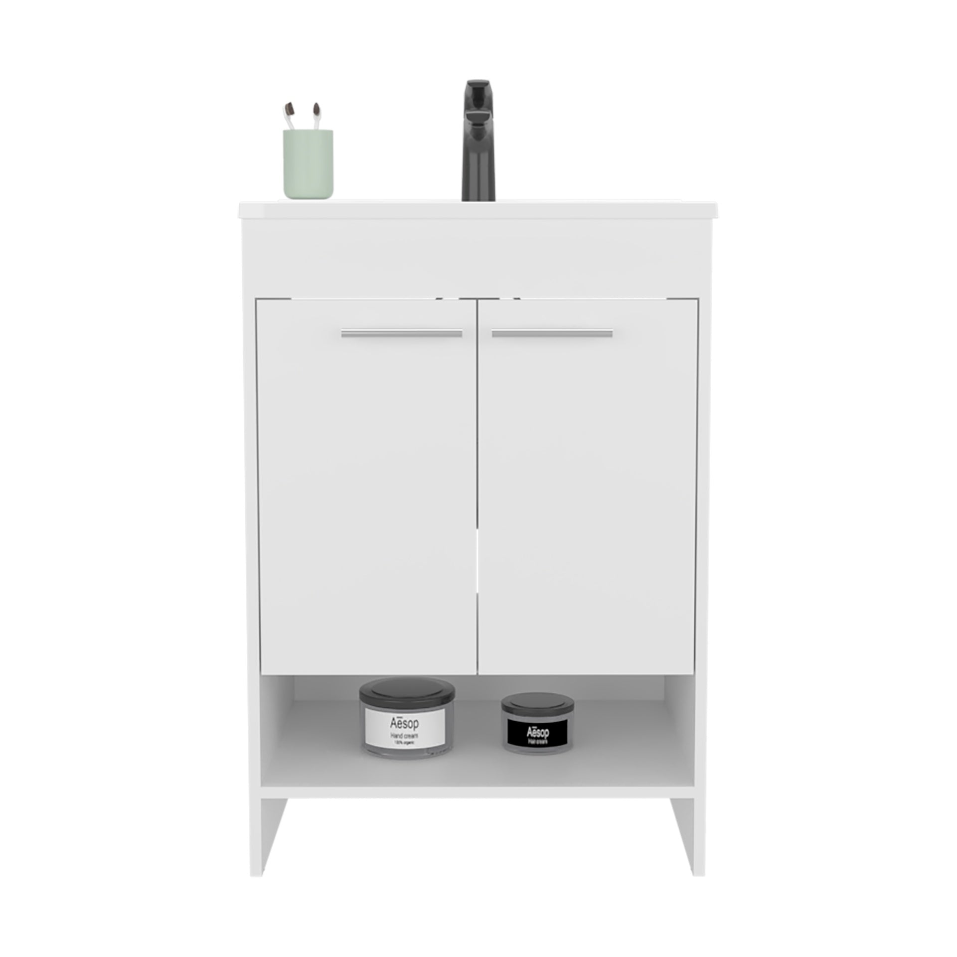 Bathroom Vanity with Sink, 2 Doors, 2 Shelves, White