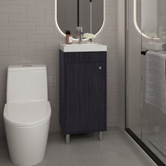 Bathroom Vanity with Sink, 1 Door, 4 Legs, 2 Shelves, Black Wengue