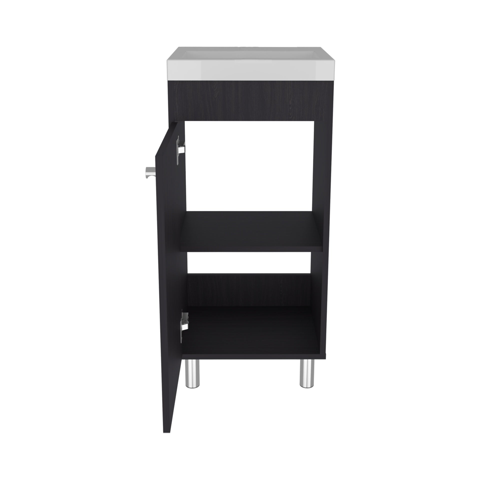 Bathroom Vanity with Sink, 1 Door, 4 Legs, 2 Shelves, Black Wengue