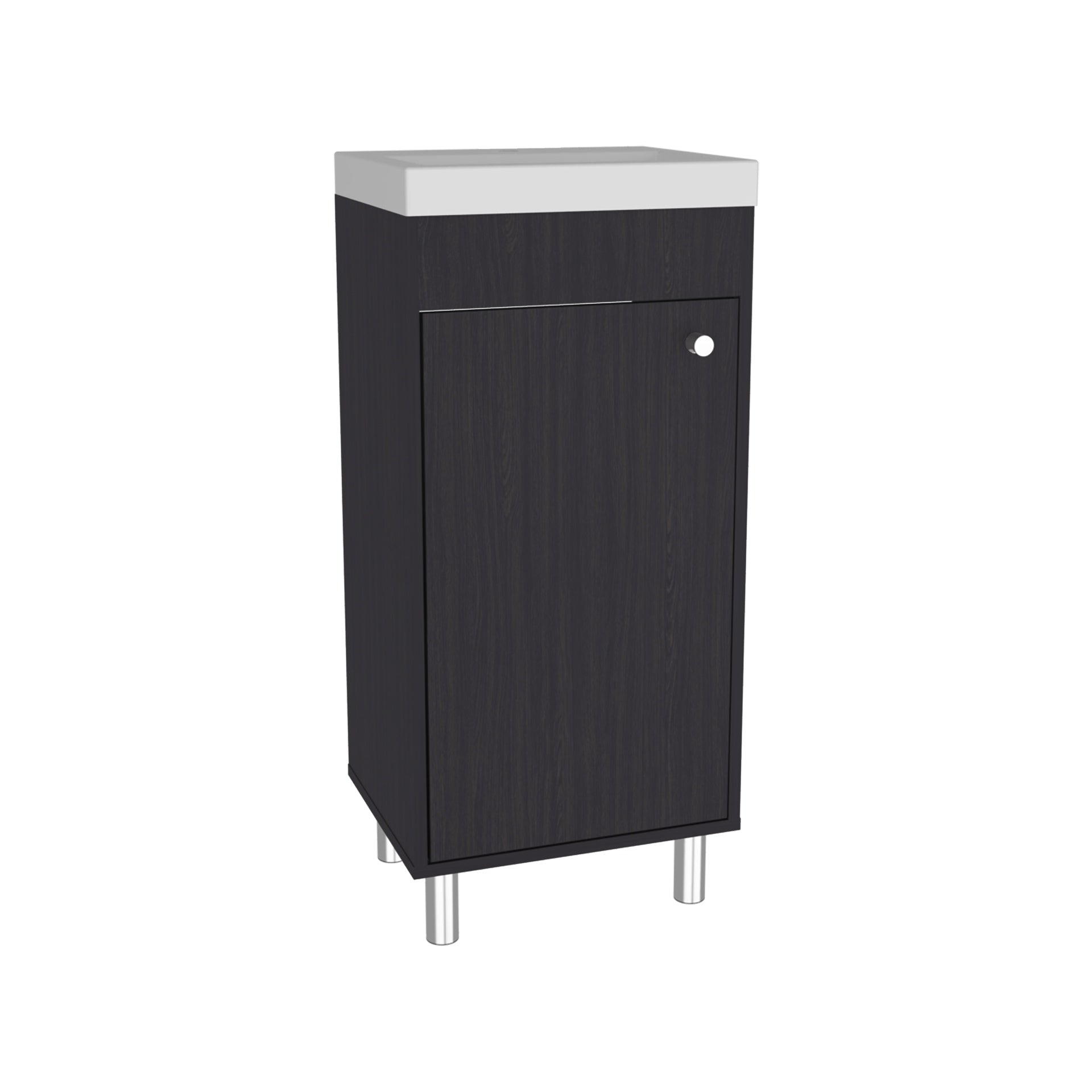 Bathroom Vanity with Sink, 1 Door, 4 Legs, 2 Shelves, Black Wengue