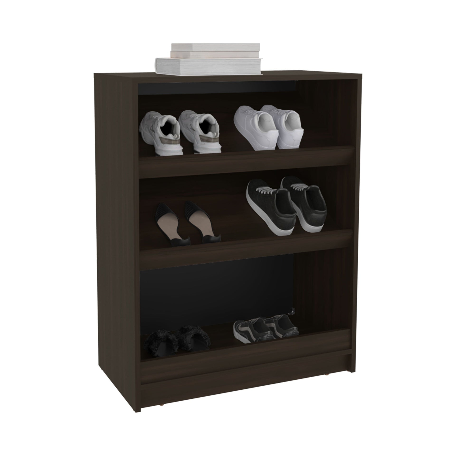 Shoe Rack, 3 Shelves, Dark Walnut