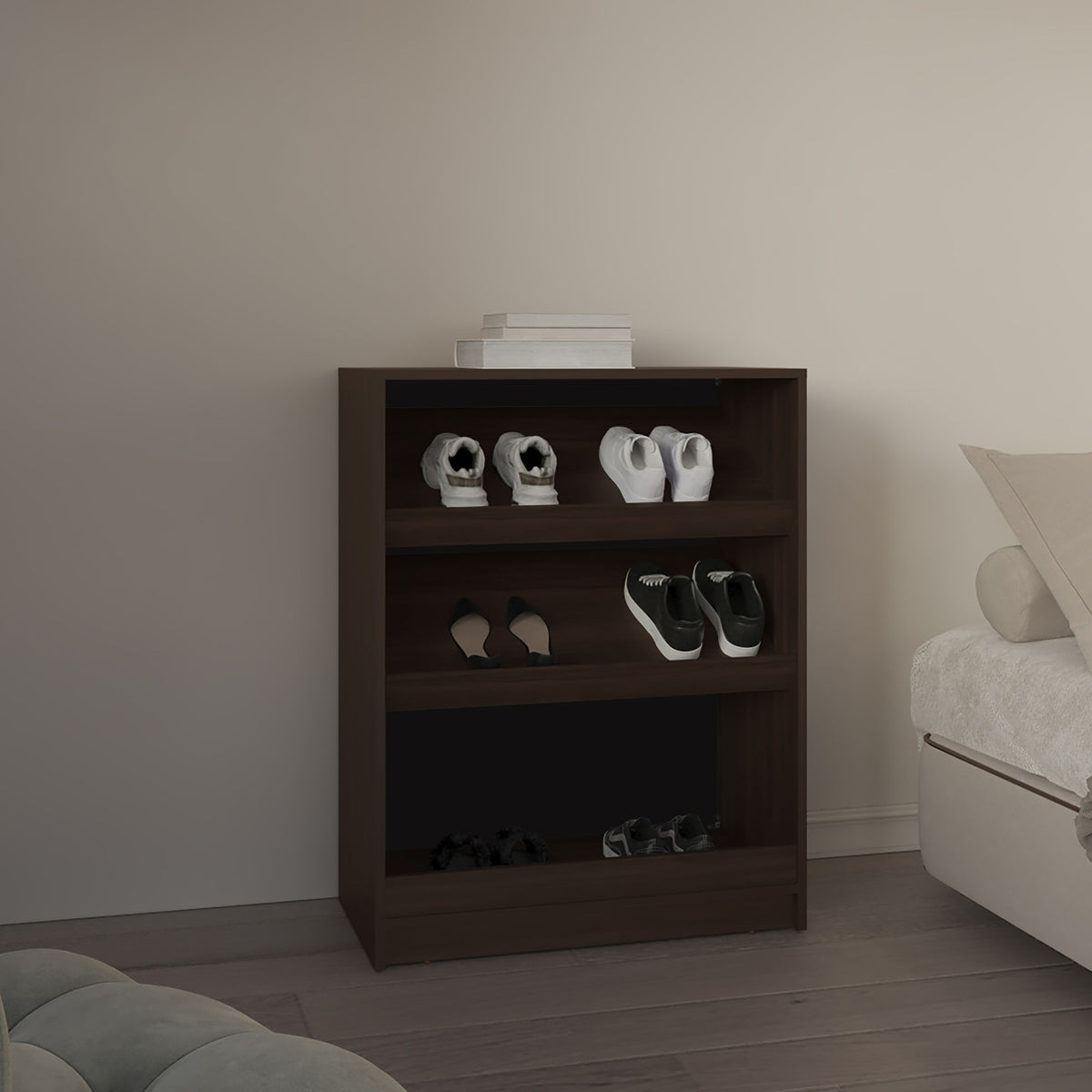 Shoe Rack, 3 Shelves, Dark Walnut