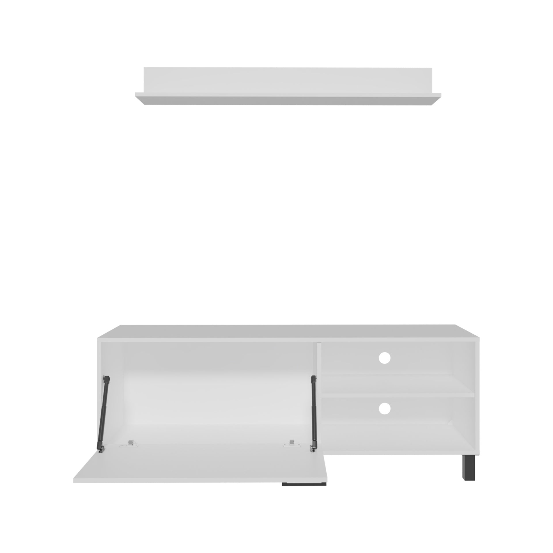 Living Room Set,, Tv Stand + Wall Shelf, 1 Door, 3 Shelves, White