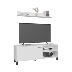 Living Room Set,, Tv Stand + Wall Shelf, 1 Door, 3 Shelves, White