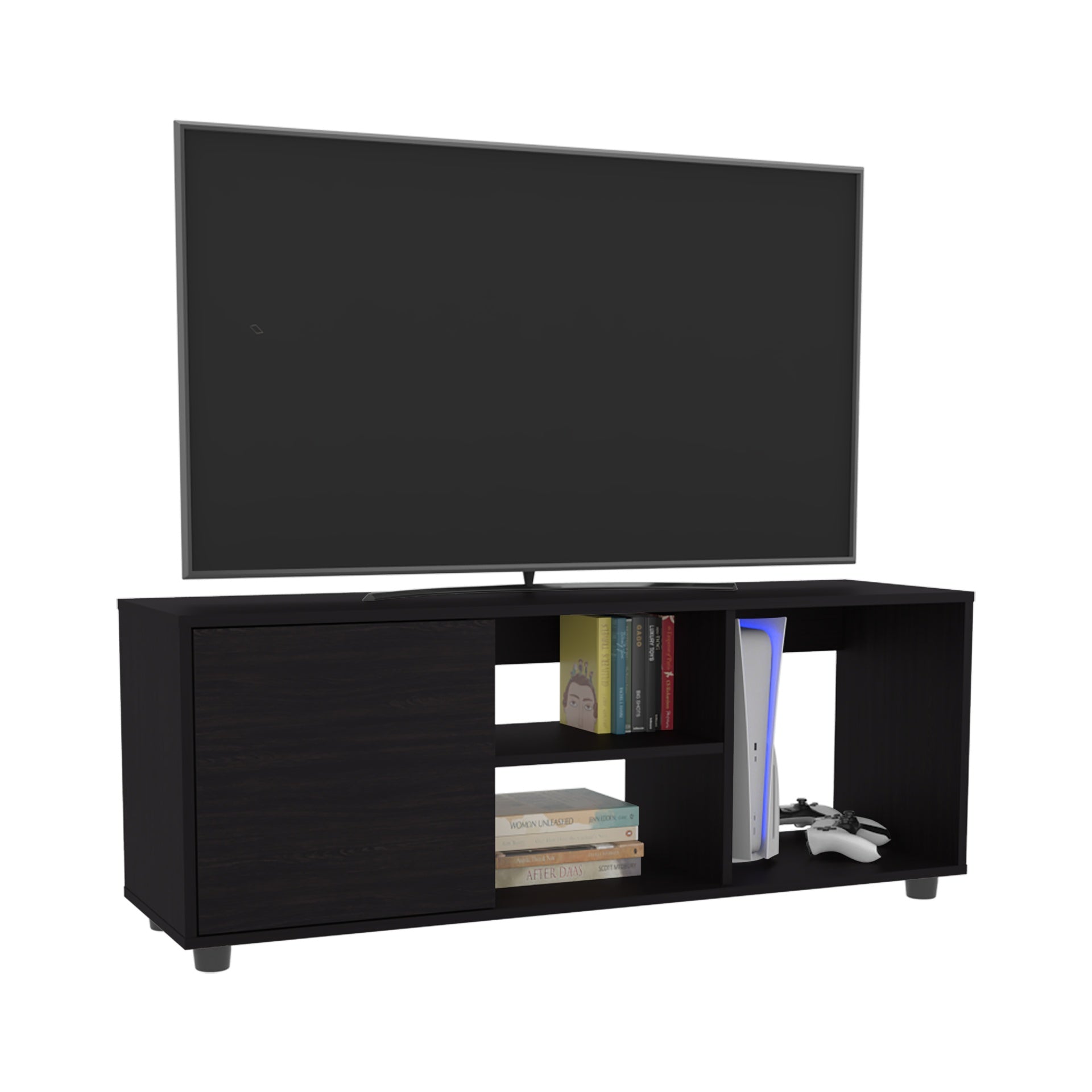 Tv Stand, 1 Door, 4 Shelves, 55" TV Capacity