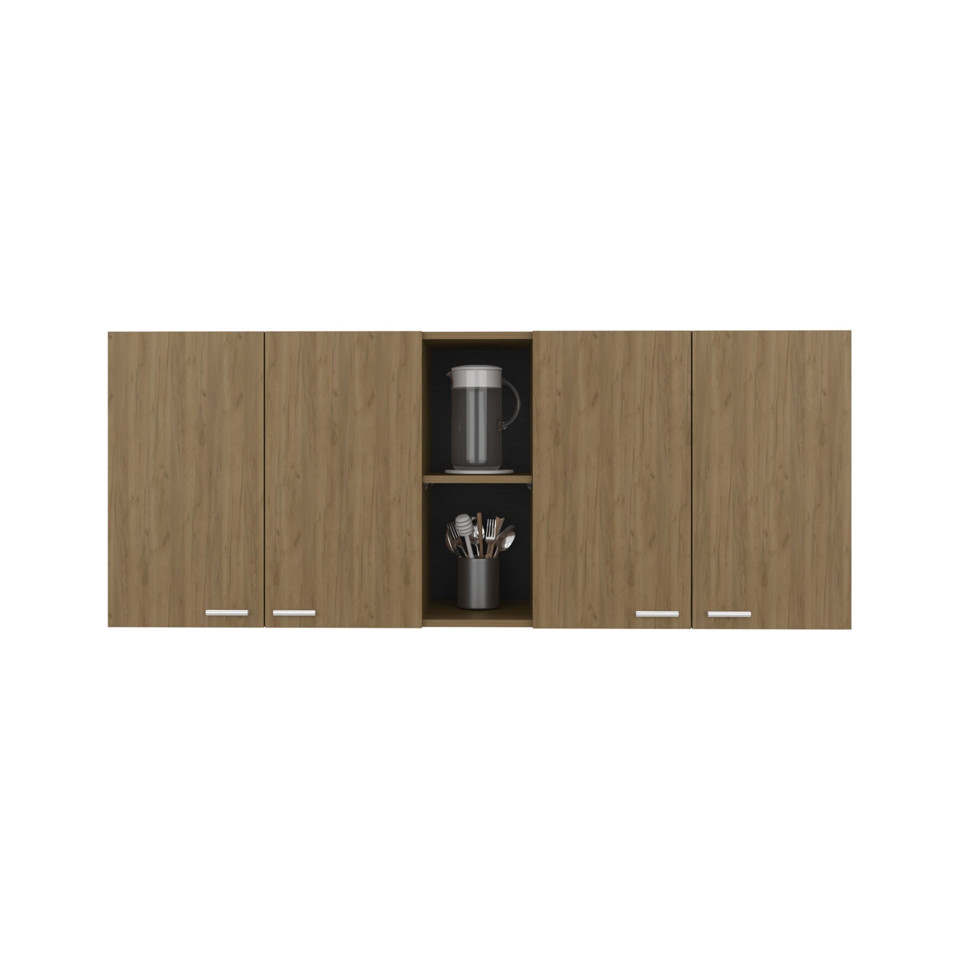 Wall Cabinet 24" H, Four Doors, Two Open Storage Shelves, Two Internal Shelves, Internal Dish and Glass Organizer