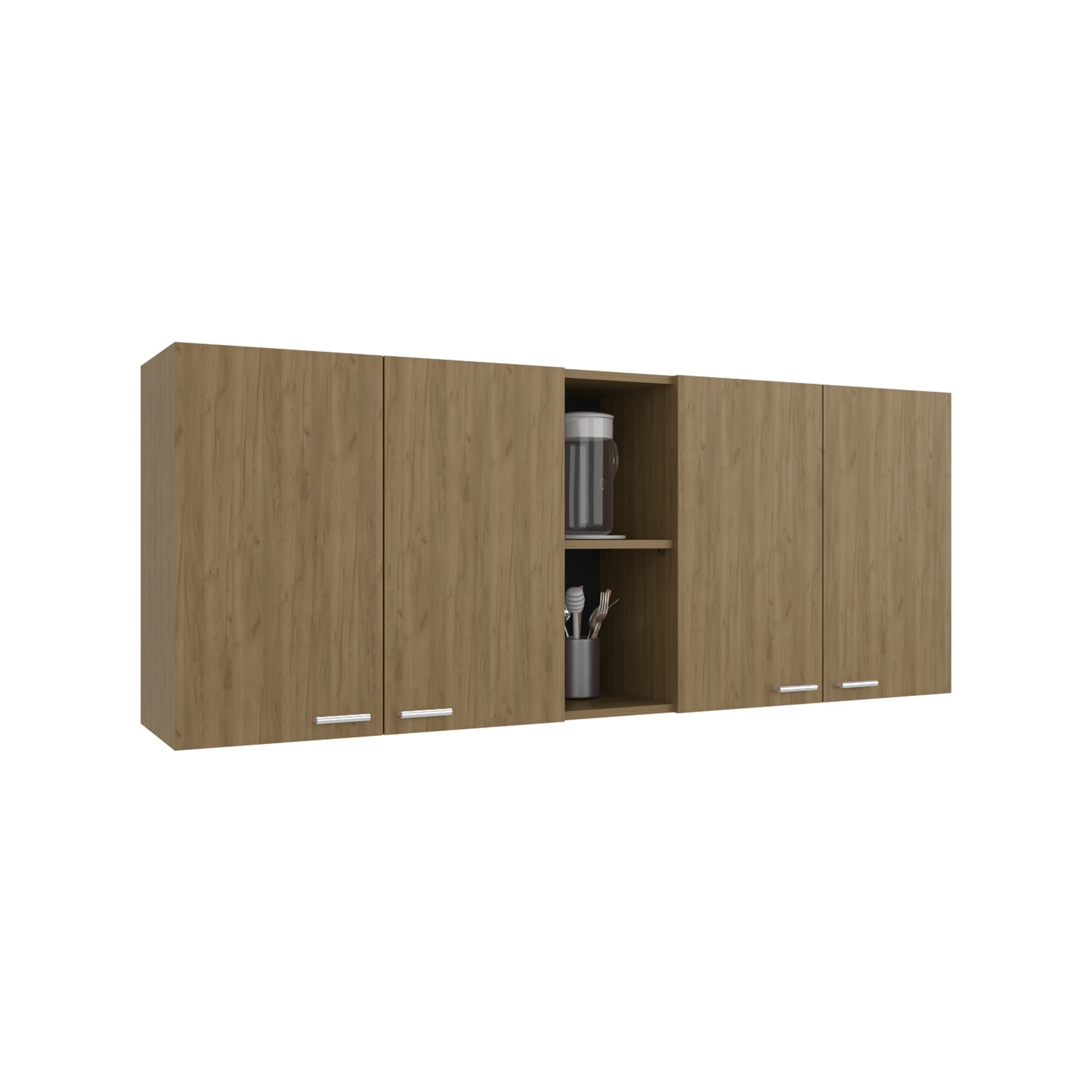 Wall Cabinet 24" H, Four Doors, Two Open Storage Shelves, Two Internal Shelves, Internal Dish and Glass Organizer