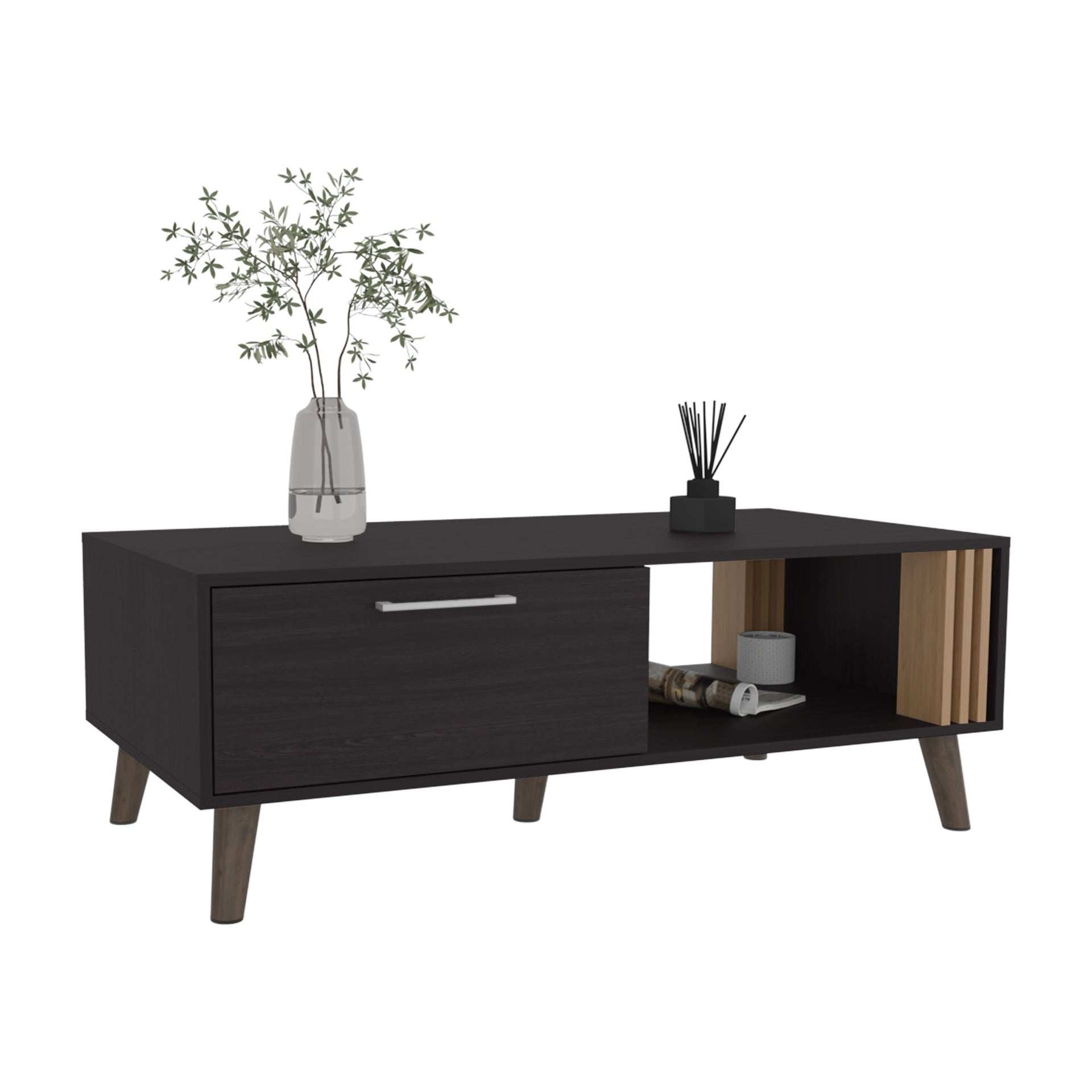 Coffee Table, 1 Door, 1 Shelf, Black / Natural Oak
