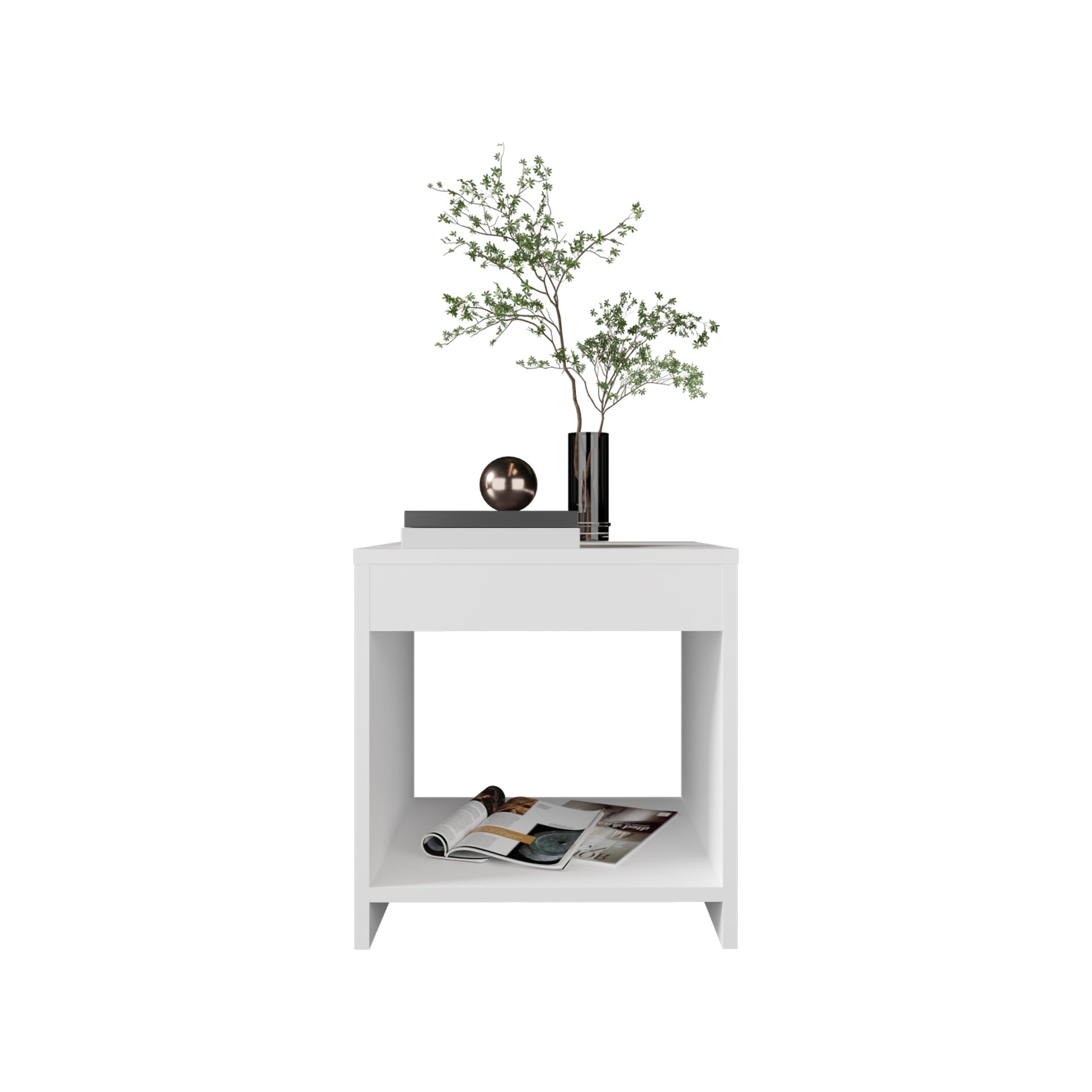 Night Table 16.5"H,  1 spacious Shelf, White