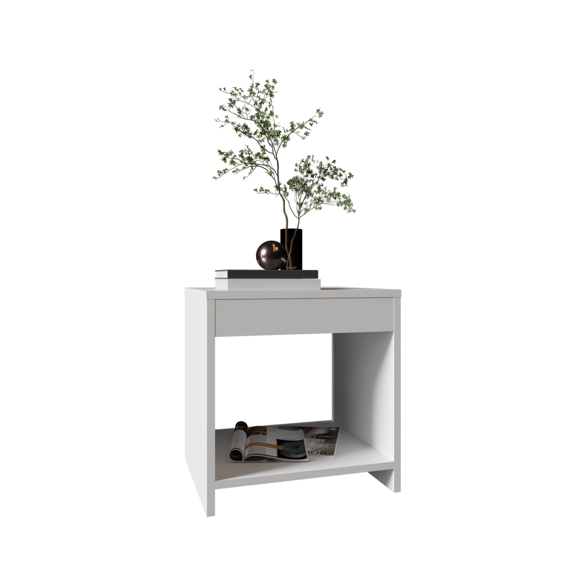 Night Table 16.5"H,  1 spacious Shelf, White