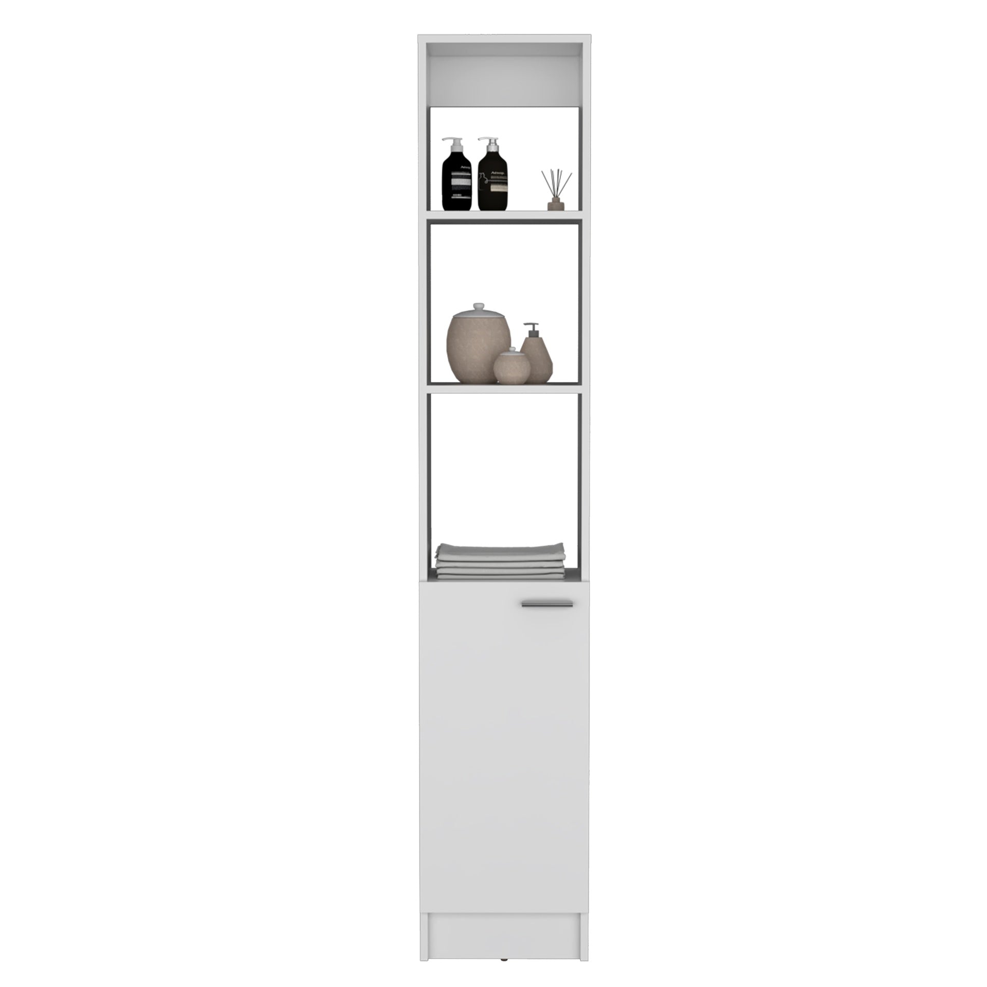 Linen Cabinet, 1 Door, 6 Shelves, White