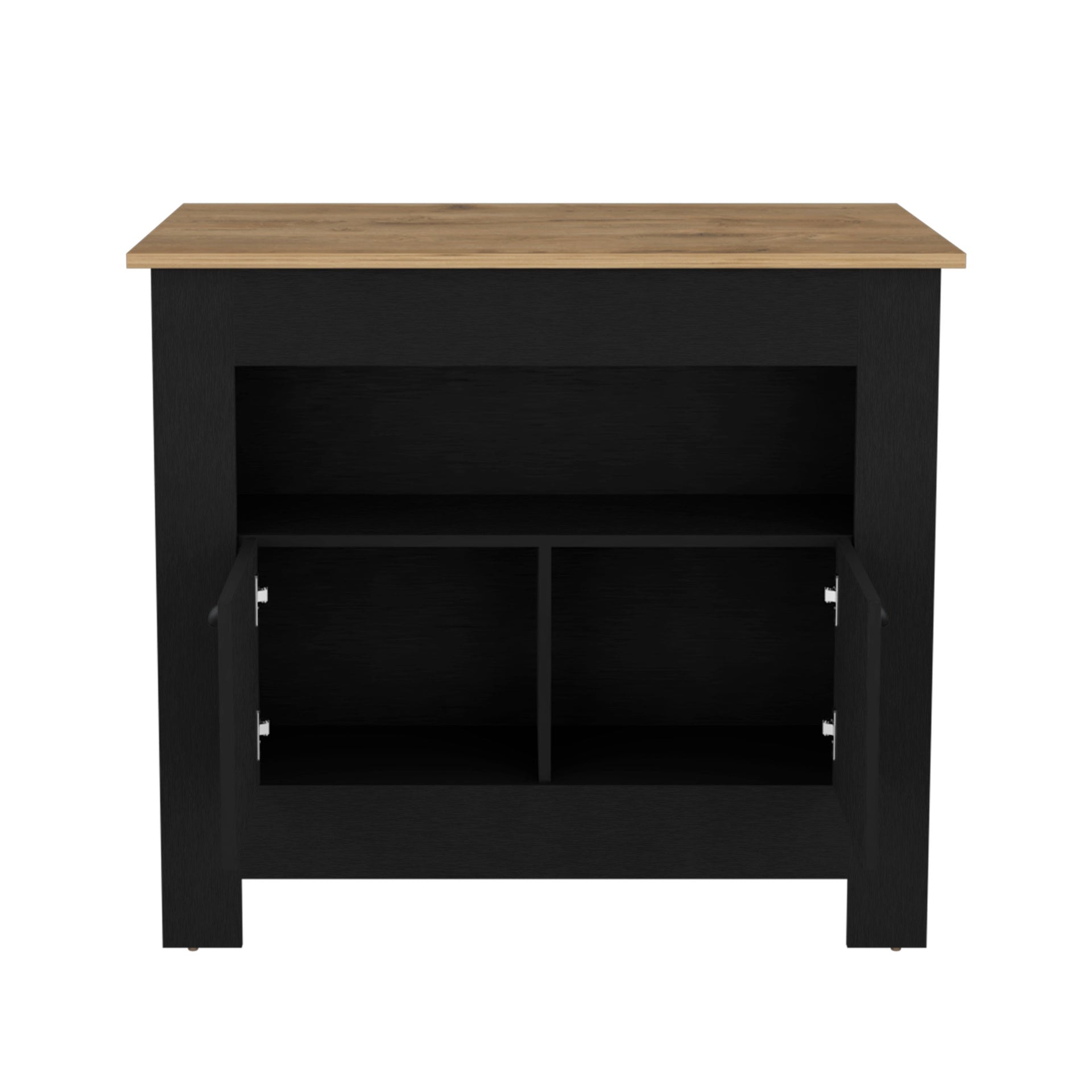 Floyd Kitchen Island 35" H, whit  2 doors, 3 shelves, Black/Macadamia