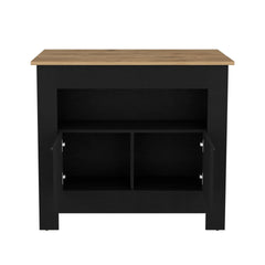 Floyd Kitchen Island 35" H, whit  2 doors, 3 shelves, Black/Macadamia