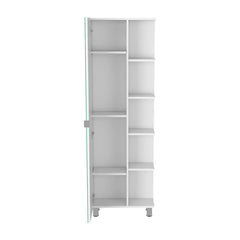 Linen Single Door Cabinet 62" H, Five External Shelves, Four Interior Shelves, White