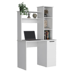 Muncy Computer Desk with Ample Work Surface, Hutch Storage and Single Door Cabinet with 3-Tier Shelves, Black