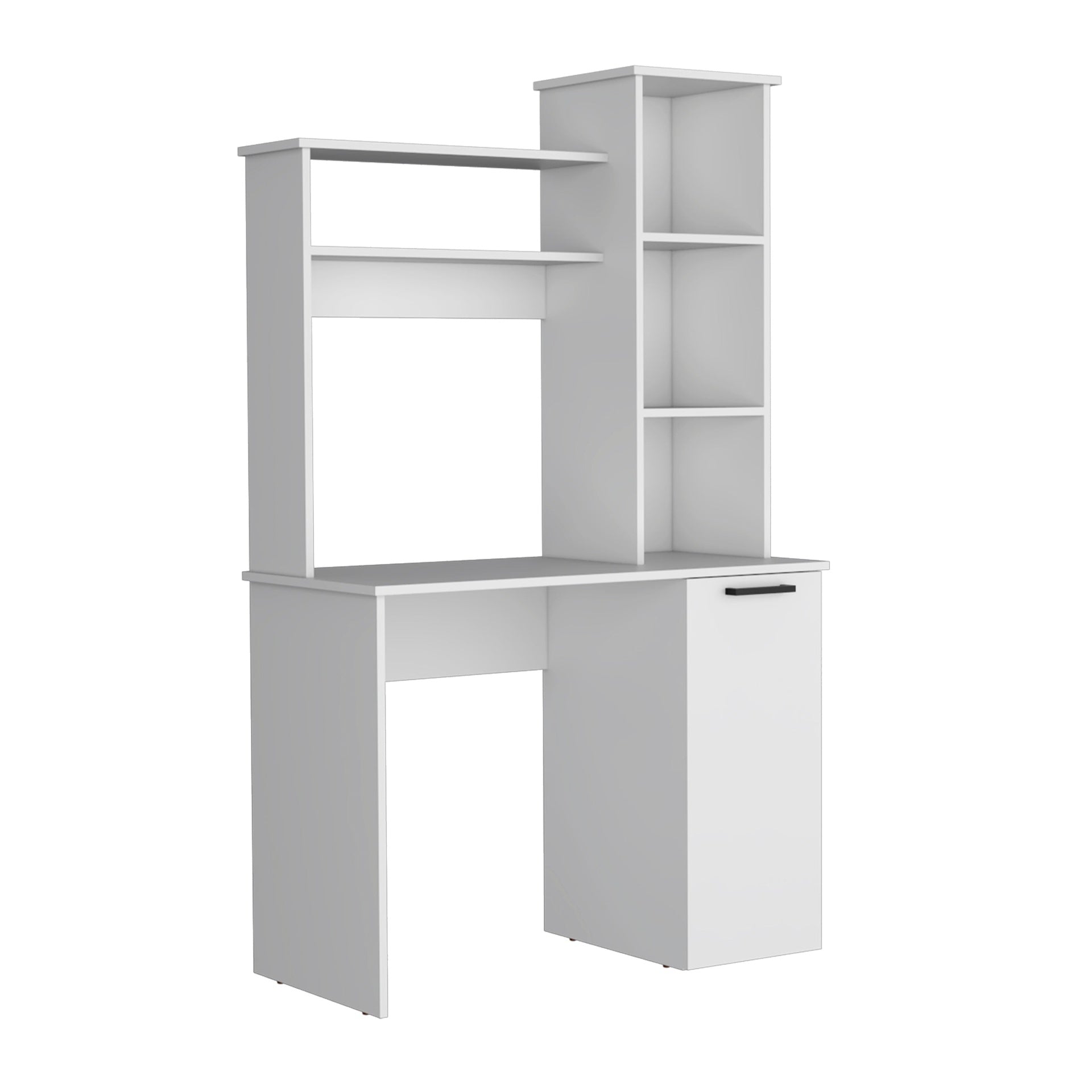 Muncy Computer Desk with Ample Work Surface, Hutch Storage and Single Door Cabinet with 3-Tier Shelves, Black