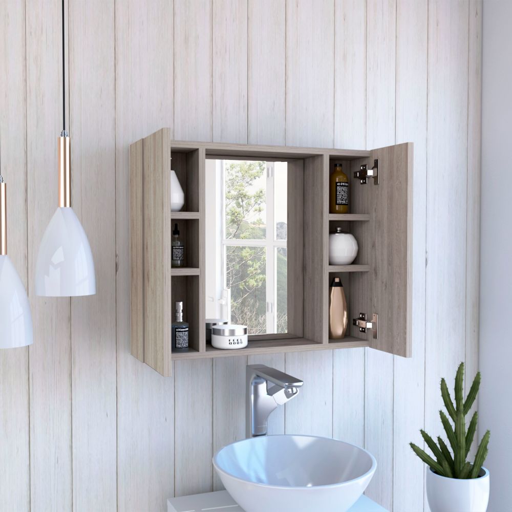 Medicine Double Door Cabinet 19" H, One External Shelf, Light Gray