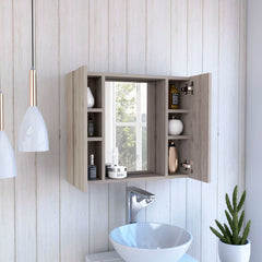 Medicine Double Door Cabinet 19" H, One External Shelf, Light Gray