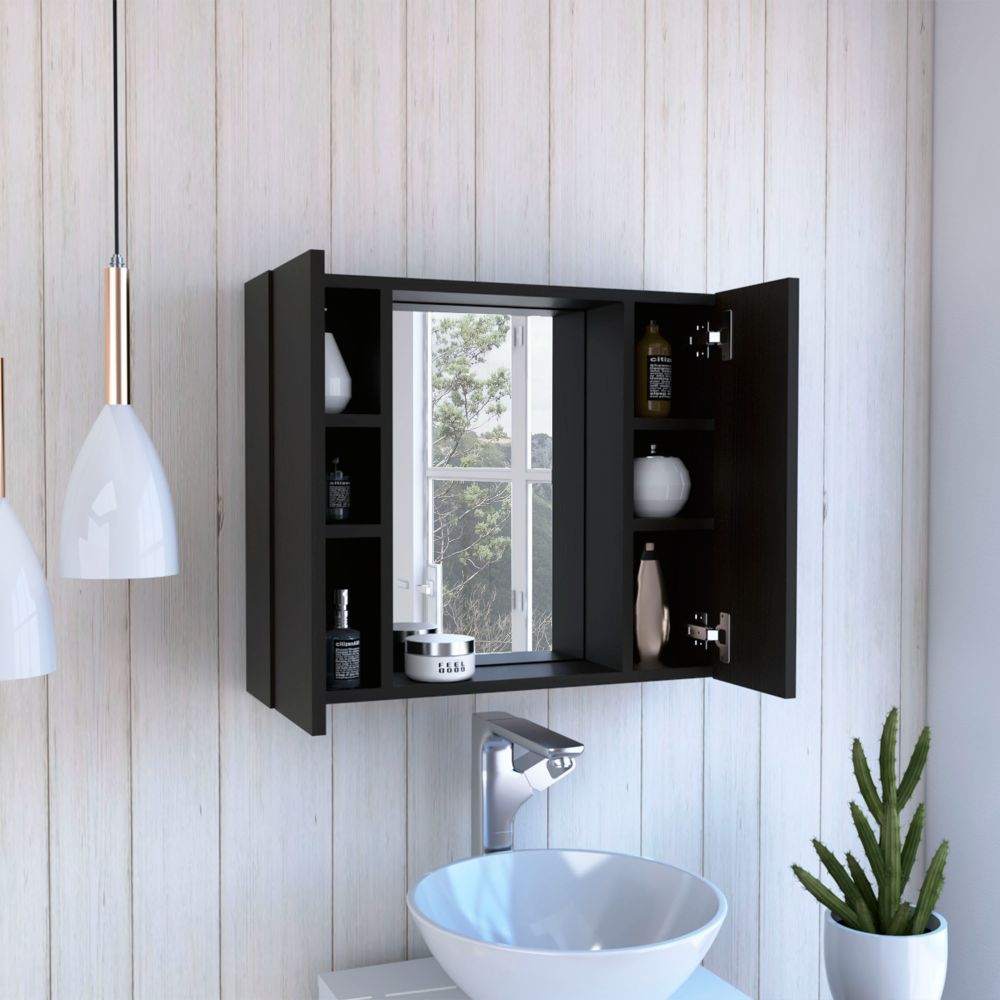 Medicine Double Door Cabinet 19" H, One External Shelf, Black