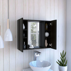 Medicine Double Door Cabinet 19" H, One External Shelf, Black