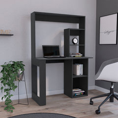 Writing Computer Desk with Storage Shelves and Hutch, Black