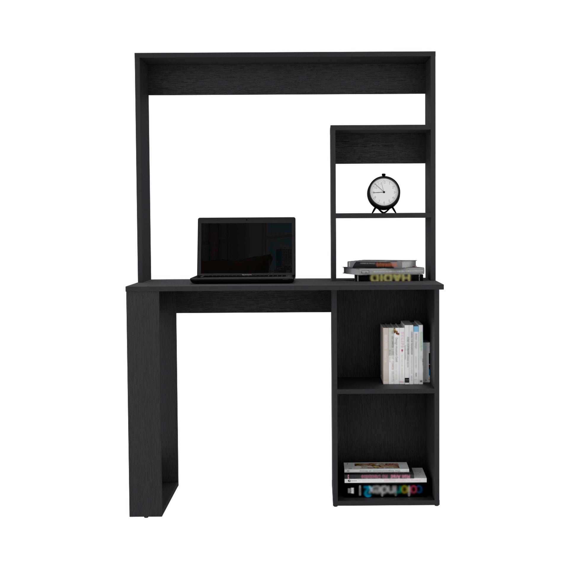 Writing Computer Desk with Storage Shelves and Hutch, Black