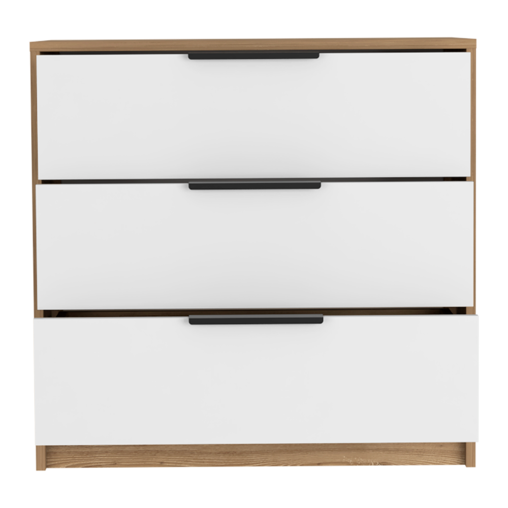 Dresser 27 inchH, 3 Drawers Dresser, Superior Top, White / Light Oak