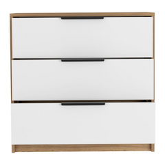 Dresser 27 inchH, 3 Drawers Dresser, Superior Top, White / Light Oak