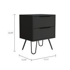 2 Nightstand, Hairpin Legs, Two Drawers, Black